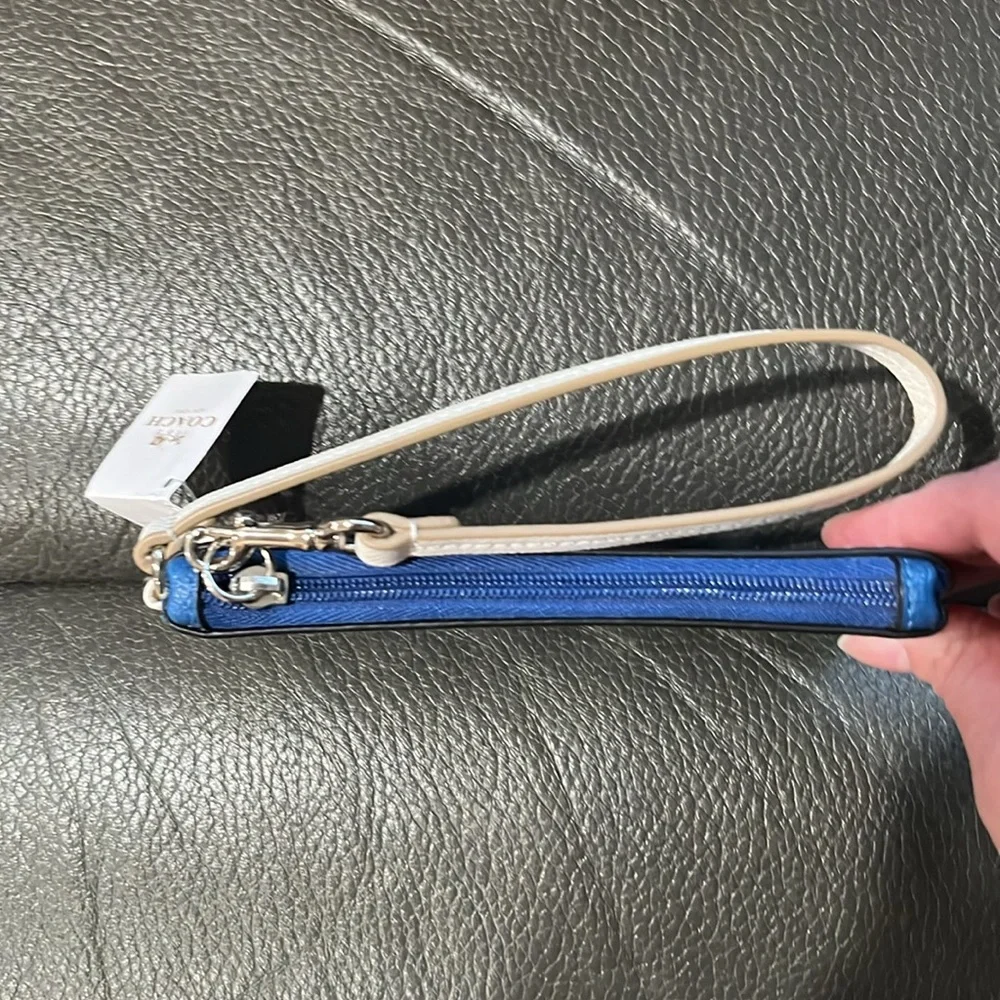 Coach blue floral small wristlet